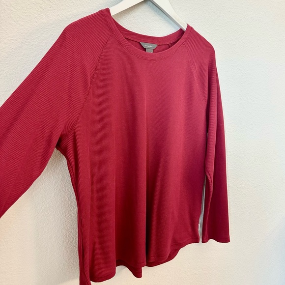 ☀️ NWOT EDDIE BAUER Waffle-Knit Raglan Long Sleeve Crew - Picture 2 of 10